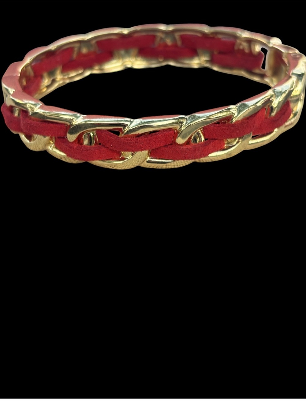 Gold Chain-Link Bracelet with Red Inlay